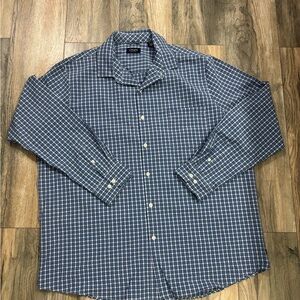 Chaps Shirt Mens 2XL Blue White Plaid Performance Stretch Career Casual